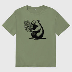 Футболка оверсайз мужская Крот с цветами, цвет: авокадо