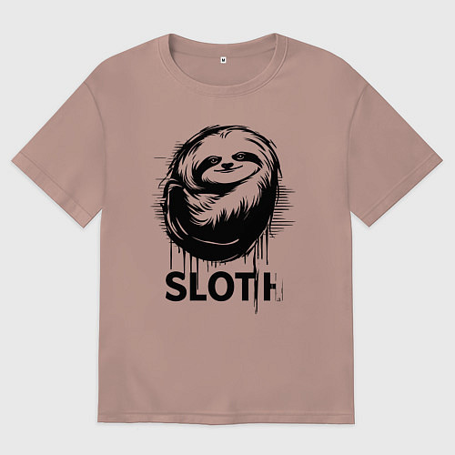 Мужская футболка оверсайз Ленивец в стиле граффити / Пыльно-розовый – фото 1