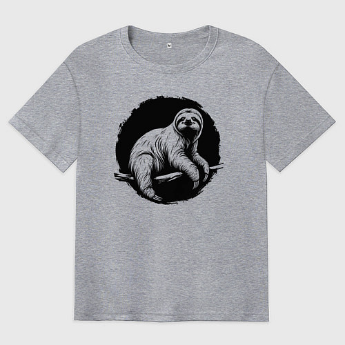 Мужская футболка оверсайз Ленивец в круге / Меланж – фото 1