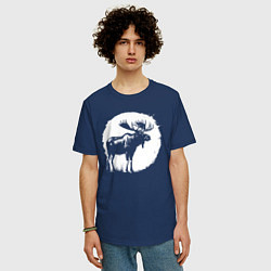 Футболка оверсайз мужская Лось в круге, цвет: тёмно-синий — фото 2