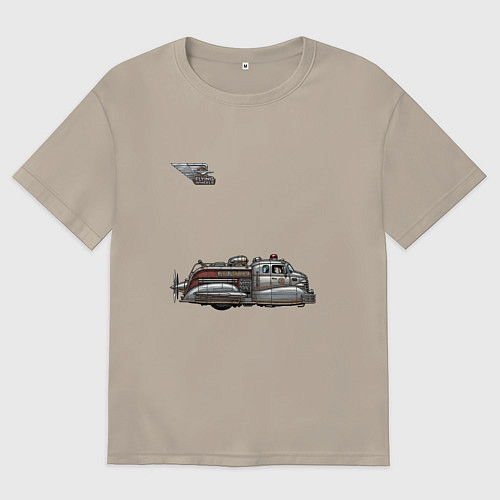 Мужская футболка оверсайз Ретрофутуризм летающая пожарная машина / Миндальный – фото 1