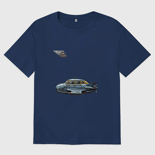 Мужская футболка оверсайз Летающее такси ретрофутуризм стримлайн / Тёмно-синий – фото 1