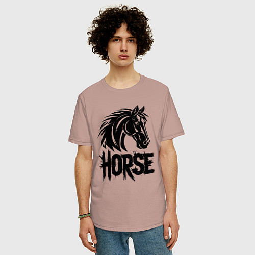 Мужская футболка оверсайз Черная лошадь граффити / Пыльно-розовый – фото 3