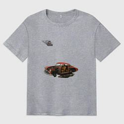 Футболка оверсайз мужская Летающая машина, ретрофутуризм, цвет: меланж