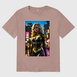 Футболка оверсайз мужская Черная Канарейка на улице города, цвет: пыльно-розовый