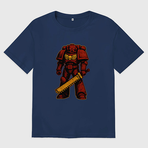 Мужская футболка оверсайз Космодесантник в красной броне / Тёмно-синий – фото 1