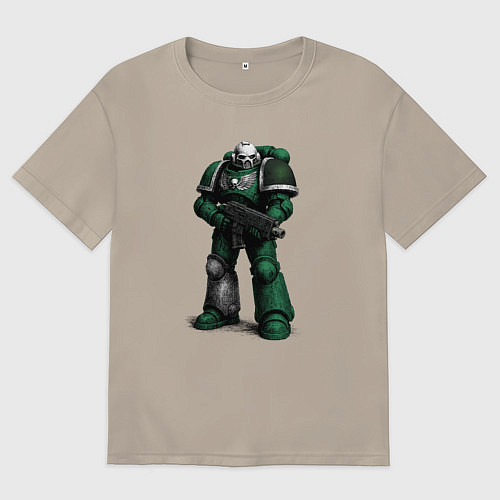 Мужская футболка оверсайз Космический десантник в зелёных тонах / Миндальный – фото 1