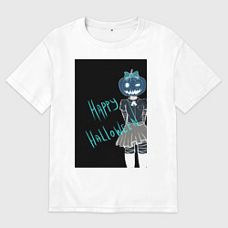 Футболка оверсайз мужская Хэллоуин тыквенная ночь, цвет: белый