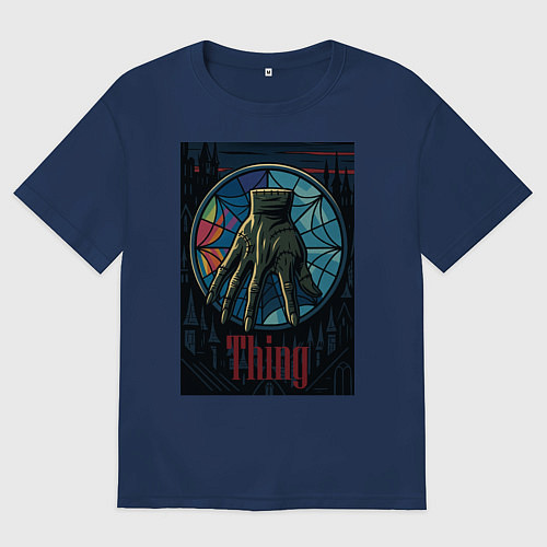 Мужская футболка оверсайз Вещь - Уэнсдей / Тёмно-синий – фото 1