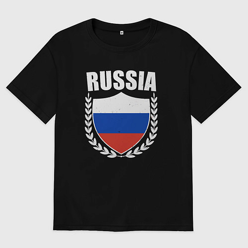 Мужская футболка оверсайз Щит России / Черный – фото 1