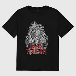 Футболка оверсайз мужская Iron Maiden head with hands, цвет: черный