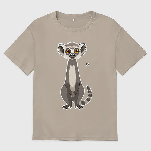 Мужская футболка оверсайз Лемур с маленьким сердечком / Миндальный – фото 1