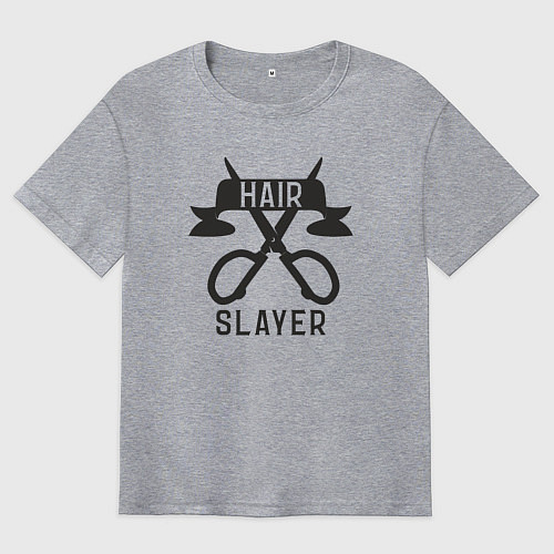 Мужская футболка оверсайз Волосяной убийца - парикмахеру / Меланж – фото 1