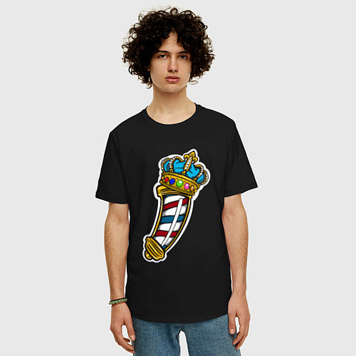 Мужская футболка оверсайз Король стрижки - парикмахеру / Черный – фото 3