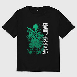 Мужская футболка оверсайз Клинок рассекающий демонов - зеленый