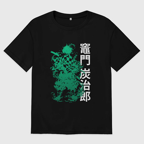 Мужская футболка оверсайз Клинок рассекающий демонов - зеленый / Черный – фото 1