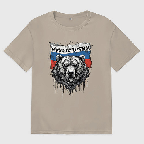 Мужская футболка оверсайз Флаг России и медведь / Миндальный – фото 1