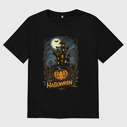 Футболка оверсайз мужская Halloween mansion, цвет: черный