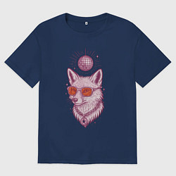Мужская футболка оверсайз Лиса в очках с диско-шаром
