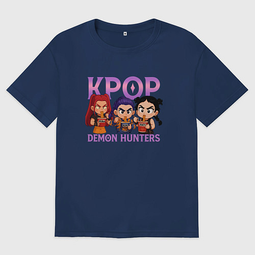 Мужская футболка оверсайз Кей-поп-охотницы на демонов чиби / Тёмно-синий – фото 1