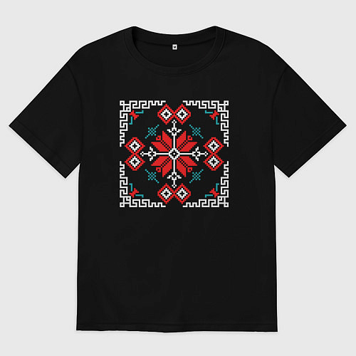 Мужская футболка оверсайз Русский народный орнамент - славянский / Черный – фото 1