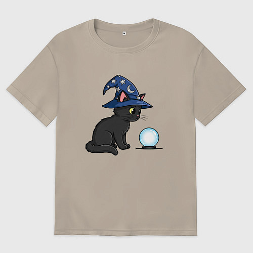 Мужская футболка оверсайз Котик волшебник / Миндальный – фото 1