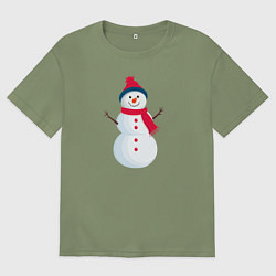 Футболка оверсайз мужская Веселый снеговик в шапке, цвет: авокадо