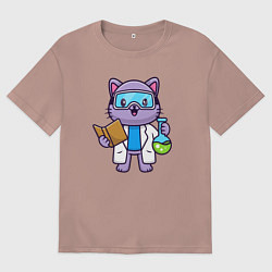 Футболка оверсайз мужская Котёнок химик, цвет: пыльно-розовый