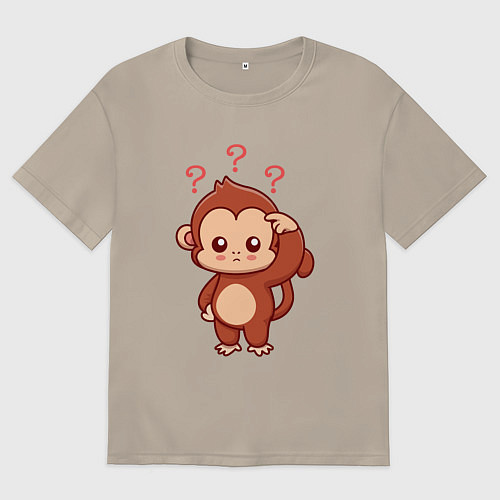 Мужская футболка оверсайз Обезьянка в замешательстве / Миндальный – фото 1