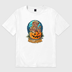 Футболка оверсайз мужская Мишка на тыкве, цвет: белый
