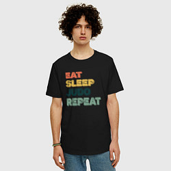 Футболка оверсайз мужская Eat sleep judo repeat, цвет: черный — фото 2