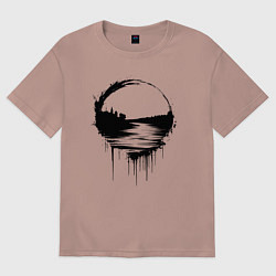 Футболка оверсайз мужская Волга река в стекающей краске, цвет: пыльно-розовый