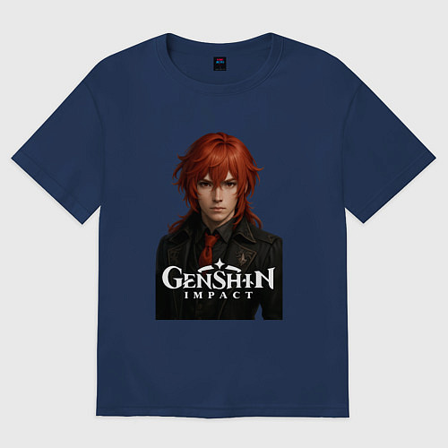 Мужская футболка оверсайз Дилюк Геншин Импакт / Тёмно-синий – фото 1