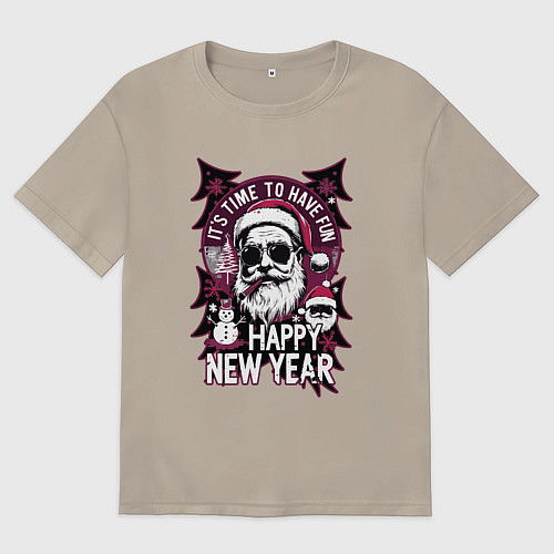 Мужская футболка оверсайз Плохой дед мороз на новый год / Миндальный – фото 1