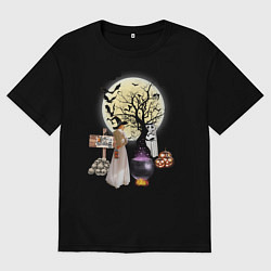 Мужская футболка оверсайз Полнолуние в Хэллуин