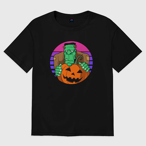 Мужская футболка оверсайз Франкенштейн с тыквой / Черный – фото 1
