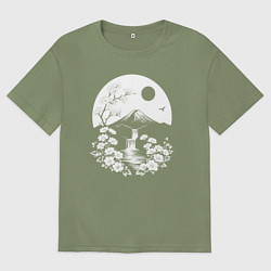 Футболка оверсайз мужская Лунная гармония Фудзи, цвет: авокадо