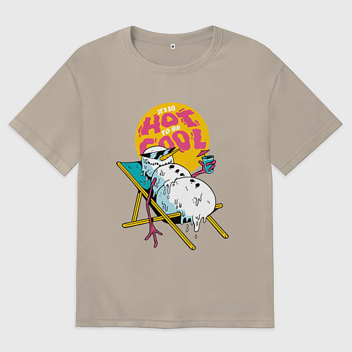 Мужская футболка оверсайз Тающий снеговик / Миндальный – фото 1