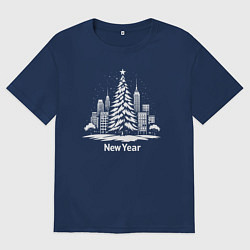 Мужская футболка оверсайз Новогодняя сказка Нью-Йорка