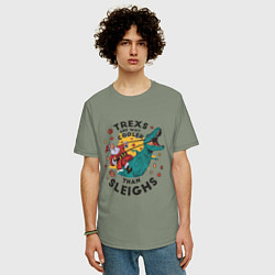 Футболка оверсайз мужская Санта на динозавре, цвет: авокадо — фото 2
