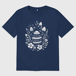 Футболка оверсайз мужская Пасхальное яйцо в цветах, цвет: тёмно-синий