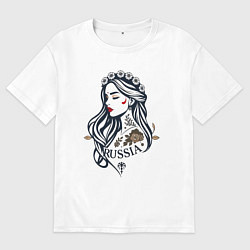 Футболка оверсайз мужская Русский стиль - славянская девушка, цвет: белый