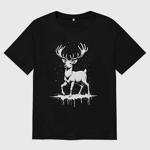 Мужская футболка оверсайз Олень в снегу / Черный – фото 1