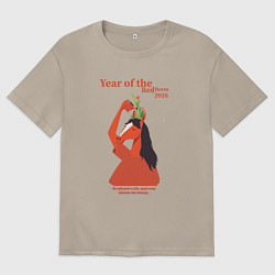 Футболка оверсайз мужская Красная лошадь с лейкой, цвет: миндальный