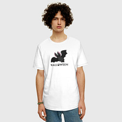 Футболка оверсайз мужская Halloween летучая мышь, цвет: белый — фото 2