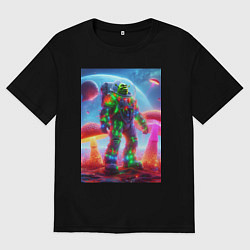 Футболка оверсайз мужская Космонавт Шрек в неоновом скафандре, цвет: черный