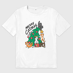 Футболка оверсайз мужская Merry catmas, цвет: белый