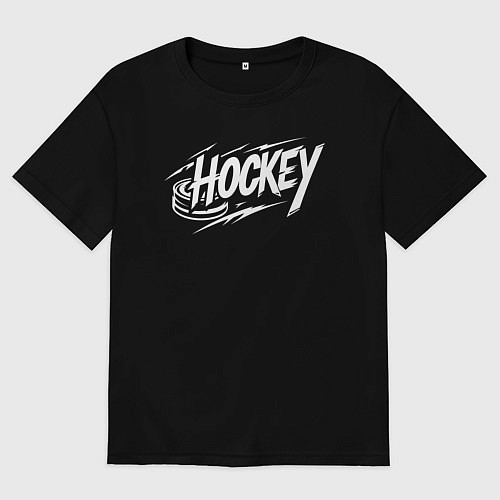 Мужская футболка оверсайз Хоккей с шайбой / Черный – фото 1