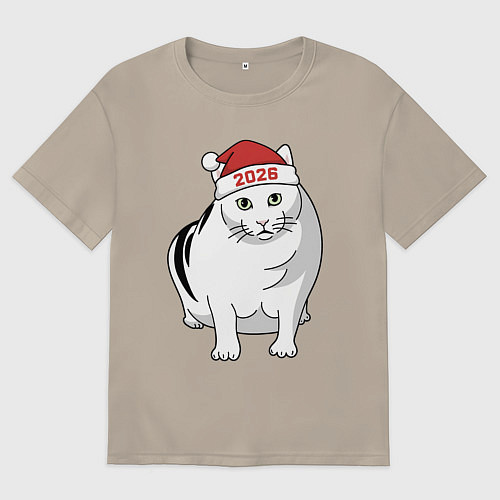 Мужская футболка оверсайз Мемный кот Бендер - 2026 / Миндальный – фото 1