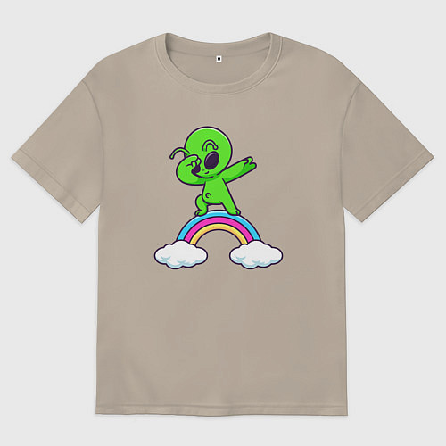 Мужская футболка оверсайз Пришелец на радуге / Миндальный – фото 1